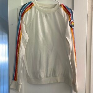Vintage Rip Curl White, Red, Blue Crew Neck Sweater with Vibrant Stripes